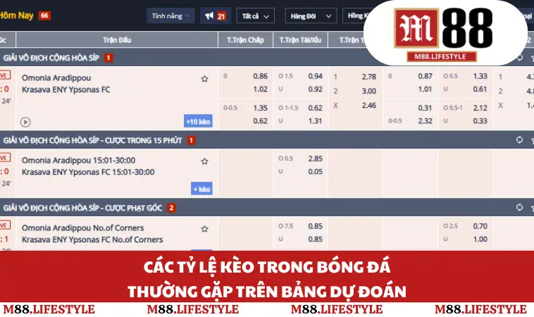 Các tỷ lệ kèo trong bóng đá thường gặp trên bảng dự đoán